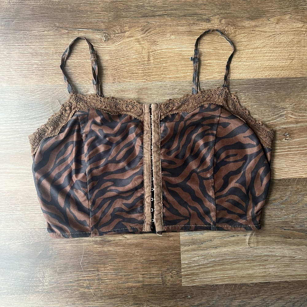 Full Tilt Brown Zebra Corset Crop Top